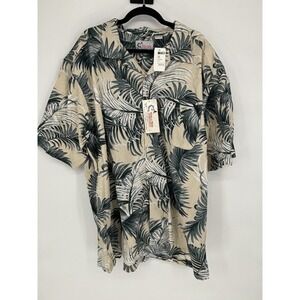 World Wide Sportsman Men's Hawaiian Short Sleeve Button Up Tan/Green 2 XL